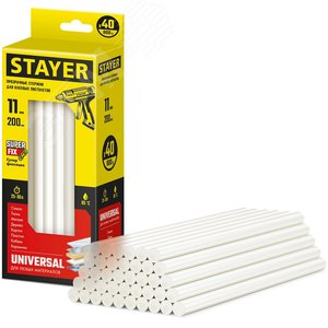STAYER Universal, 11 х 200 мм, 40 шт, универсальные клеевые стержни, Professional (2-06821-T-S40)