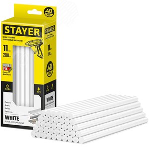 STAYER White, белые, 11 х 200 мм, 40 шт, клеевые стержни, Professional (2-06821-W-S40)