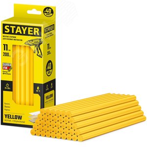 STAYER Yellow, жёлтые, 11 х 200 мм, 40 шт, клеевые стержни, Professional (2-06821-Y-S40)