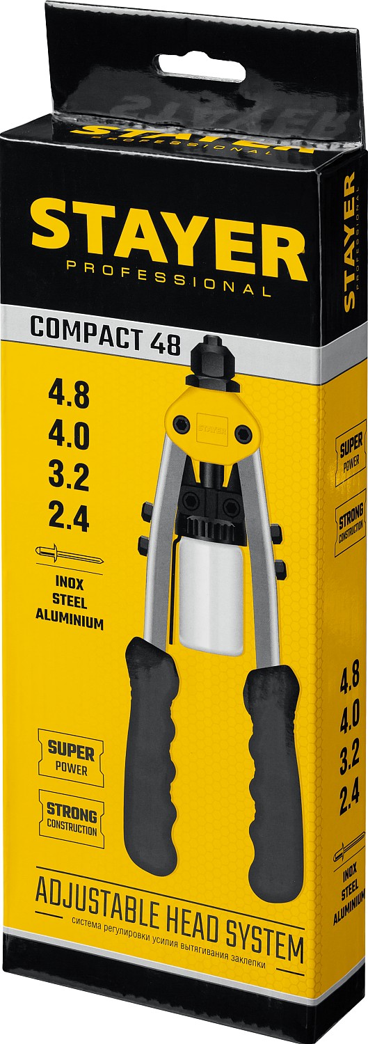 STAYER Compact-48, 2.4 - 4.8 мм, 280 мм, компактный двуручный заклепочник, Professional (3116)