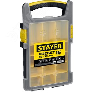 STAYER ROCKET-15, 280 x 320 x 50 мм, (11″), пластиковый органайзер с 15 съемными лотками (2-38031)