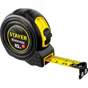 STAYER BlackMax, 10 м х 25 мм, рулетка с двумя фиксаторами, Professional (3410-010)