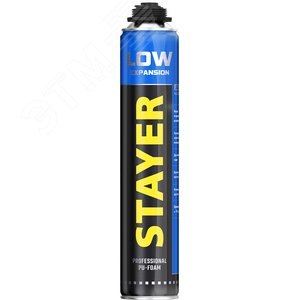 STAYER LOW EXPANSION, 800 мл, пистолетная, выход до 50 л, всесезонная, с низким вторичным расширением, монтажная пена, Professional (41136)