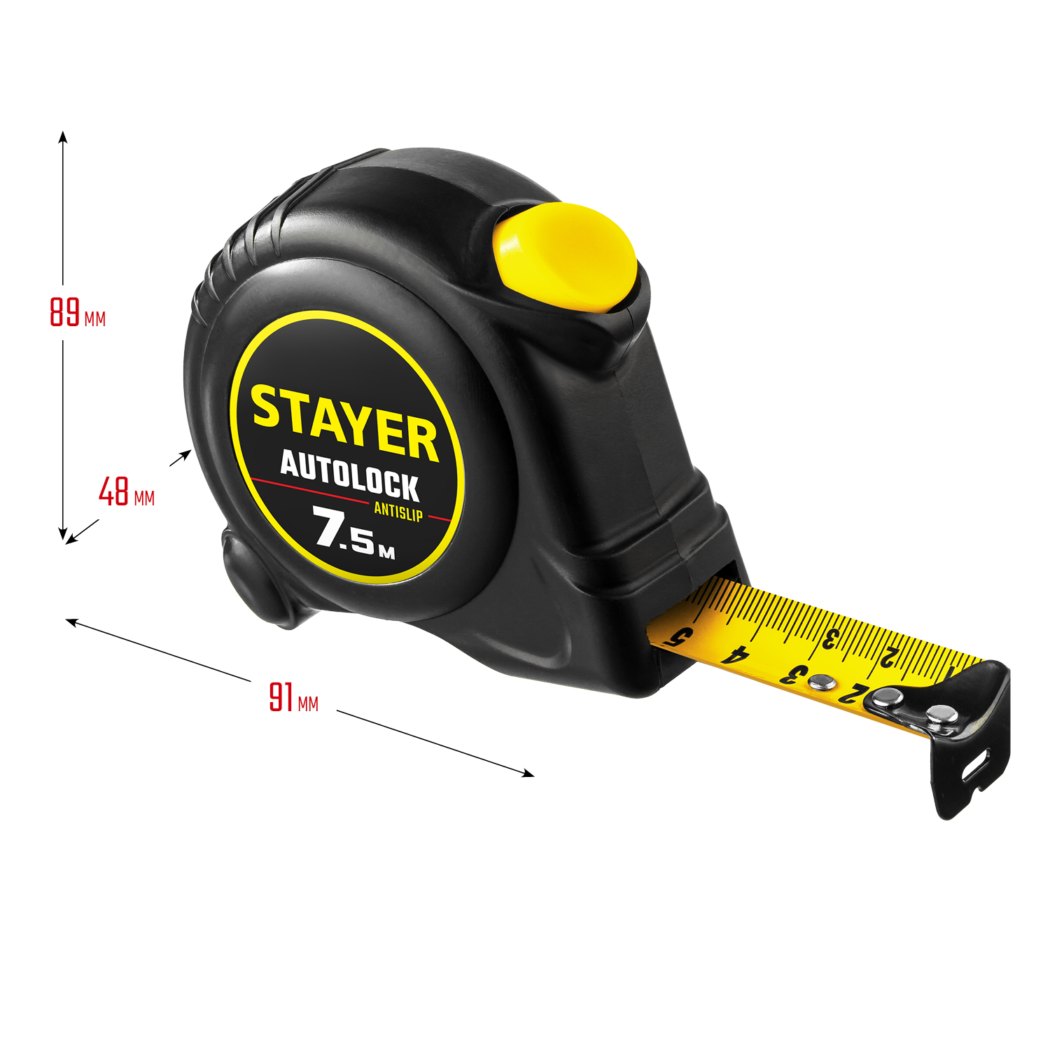 STAYER AutoLock, 7.5 м х 25 мм, рулетка с автостопом (2-34126-07-25)