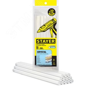 STAYER Cristal, 11 х 200 мм, 12 шт, прозрачные, универсальные клеевые стержни Professional (0682-12)
