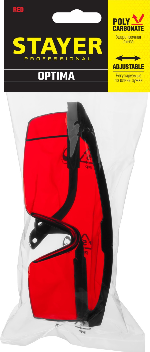 STAYER OPTIMA открытого типа, красные, моностекло с дополнительной боковой защитой, защитные очки (2-110457)