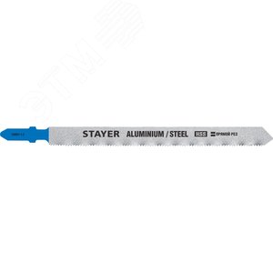 STAYER T318A, 2 шт, 110 мм / 1.2 мм, T-хвост., HSS сталь, по металлу 1-3 мм, по алюмин. профилям до 65 мм, полотна для лобзика (159951-1.2)