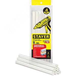 STAYER Universal, 11 х 200 мм, 6 шт, прозрачные, универсальные клеевые стержни, Professional (2-06821-T-S06)