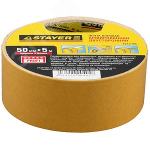 STAYER 50 мм, 5 м, на тканевой основе, двухсторонняя клейкая лента, Professional (1217-05)