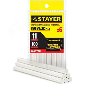 STAYER Cristal, 1 х 100 мм, 6 шт, прозрачные, универсальные клеевые стержни Professional (0682-H6)