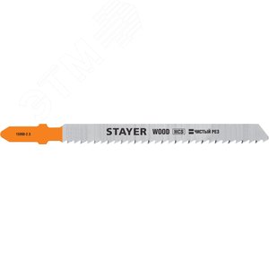 STAYER T101B, T-хвост., HCS сталь, по дереву/ДСП/ДВП, шаг зуба 2.5 мм (10TPI), раб. длина 75 мм, 2 шт, полотна для лобзика, Professional (15990-2.5)