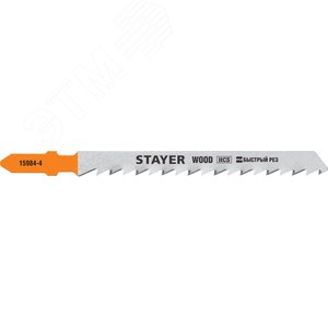 STAYER T144D, T-хвост., HCS сталь, по дереву, шаг зуба 4 мм (6TPI), раб. длина 75 мм, 2 шт, полотна для лобзика, Professional (15984-4)