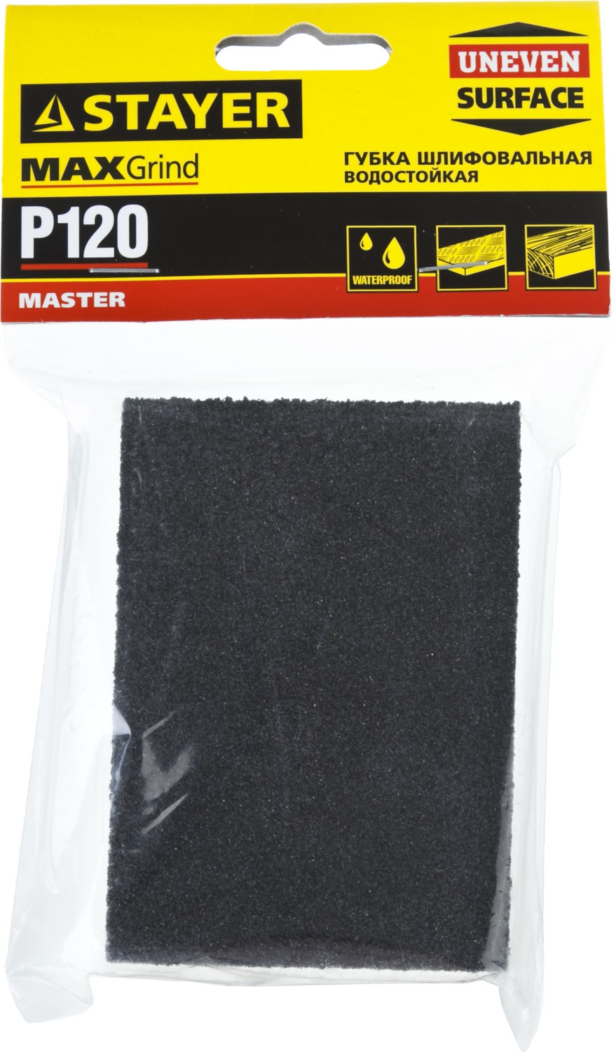 STAYER Р120, 100 х 68 х 26 мм, водостойкая, четырехсторонняя шлифовальная губка (3560-1)