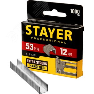 STAYER тип 53 (A/10/JT21), 12 мм, 1000 шт, калибр 23GA, скобы для степлера, Professional (3159-12)