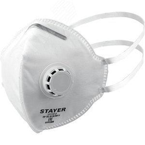 STAYER FV-95, класс защиты FFP2, плоская, фильтрующая полумаска с клапаном выдоха (11113-2)