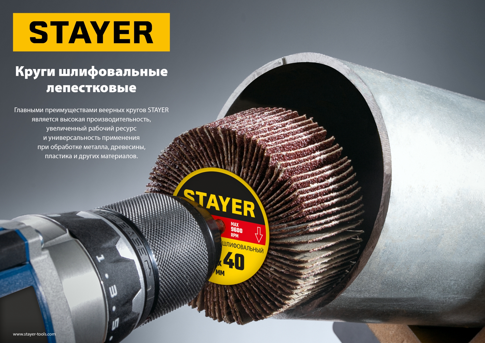 STAYER d 30 x 15 мм, P60, на шпильке d 6 мм, круг шлифовальный лепестковый (36606-060)