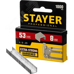 STAYER тип 53 (A/10/JT21), 8 мм, 1000 шт, калибр 23GA, скобы для степлера, Professional (3159-08)