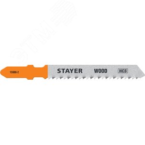 STAYER T119B, T-хвост., HCS сталь, по дереву/фанере/ДСП, шаг зуба 2 мм (12TPI), раб. длина 50 мм, 2 шт, полотна для лобзика, Professional (15988-2)