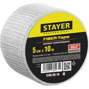 STAYER FIBER-Tape, 5 см х 10 м, 3 х 3 мм, самоклеящаяся серпянка, Professional (1246-05-10)