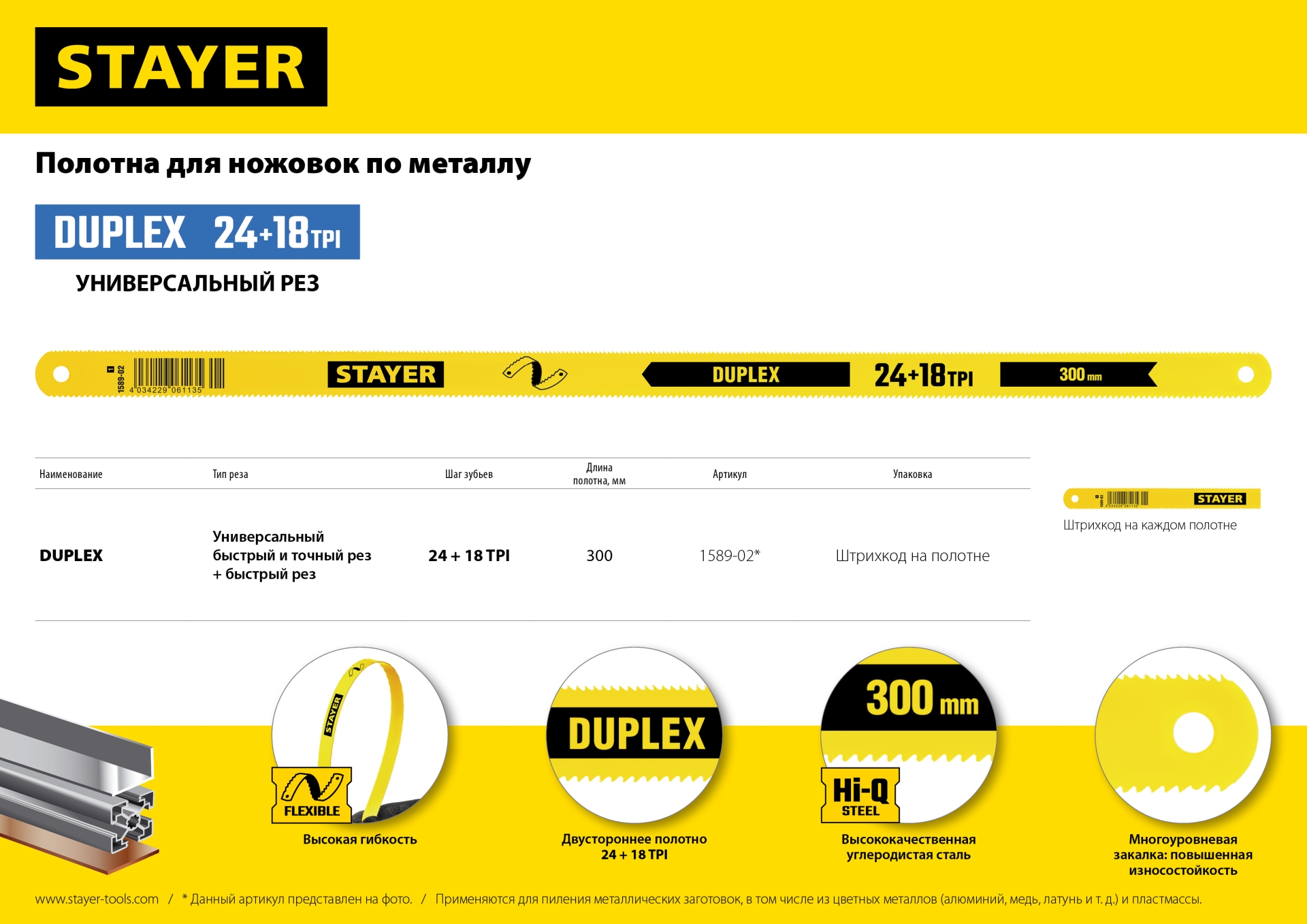 STAYER Duplex 24 + 18 TPI, 12 х 300 мм, 1 шт, коробка 50 шт, двустороннее полотно по металлу (1589-02)