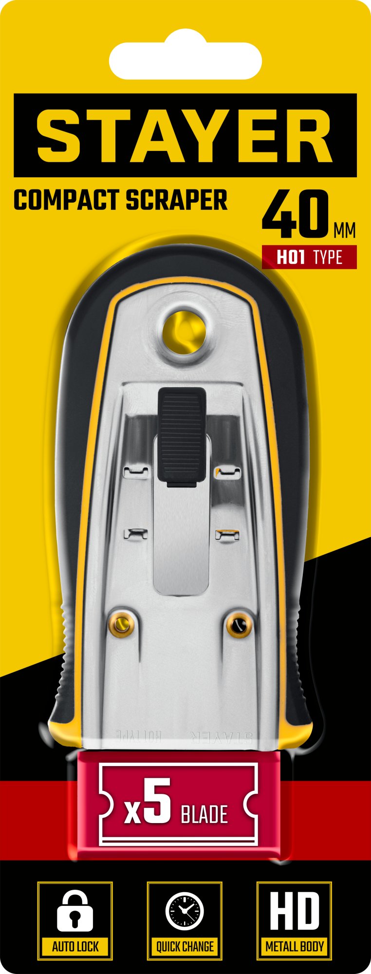 STAYER 40 мм, 5 доп. лезвий, скребок с выдвижным лезвием (08537)
