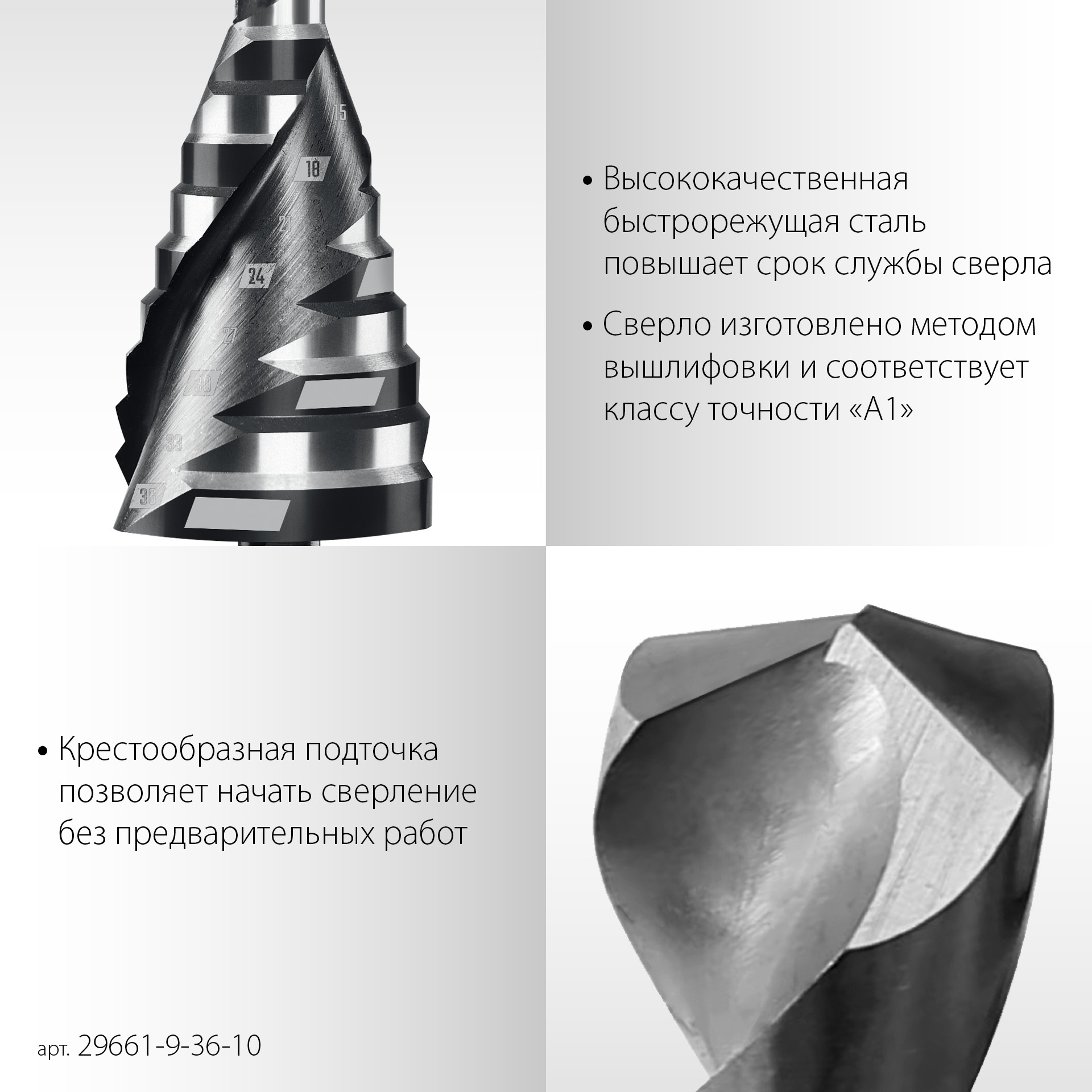 STAYER Pro-Max 9-36мм, 10 ступеней, винтовая спираль, сверло ступенчатое (29661-9-36-10)