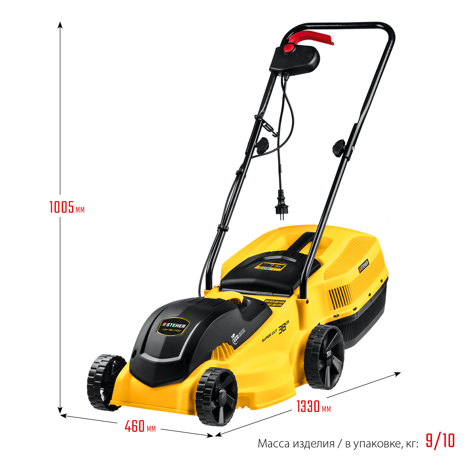 STEHER 1700 Вт, ш/с 38 cм, сетевая газонокосилка (LM-38-1700)
