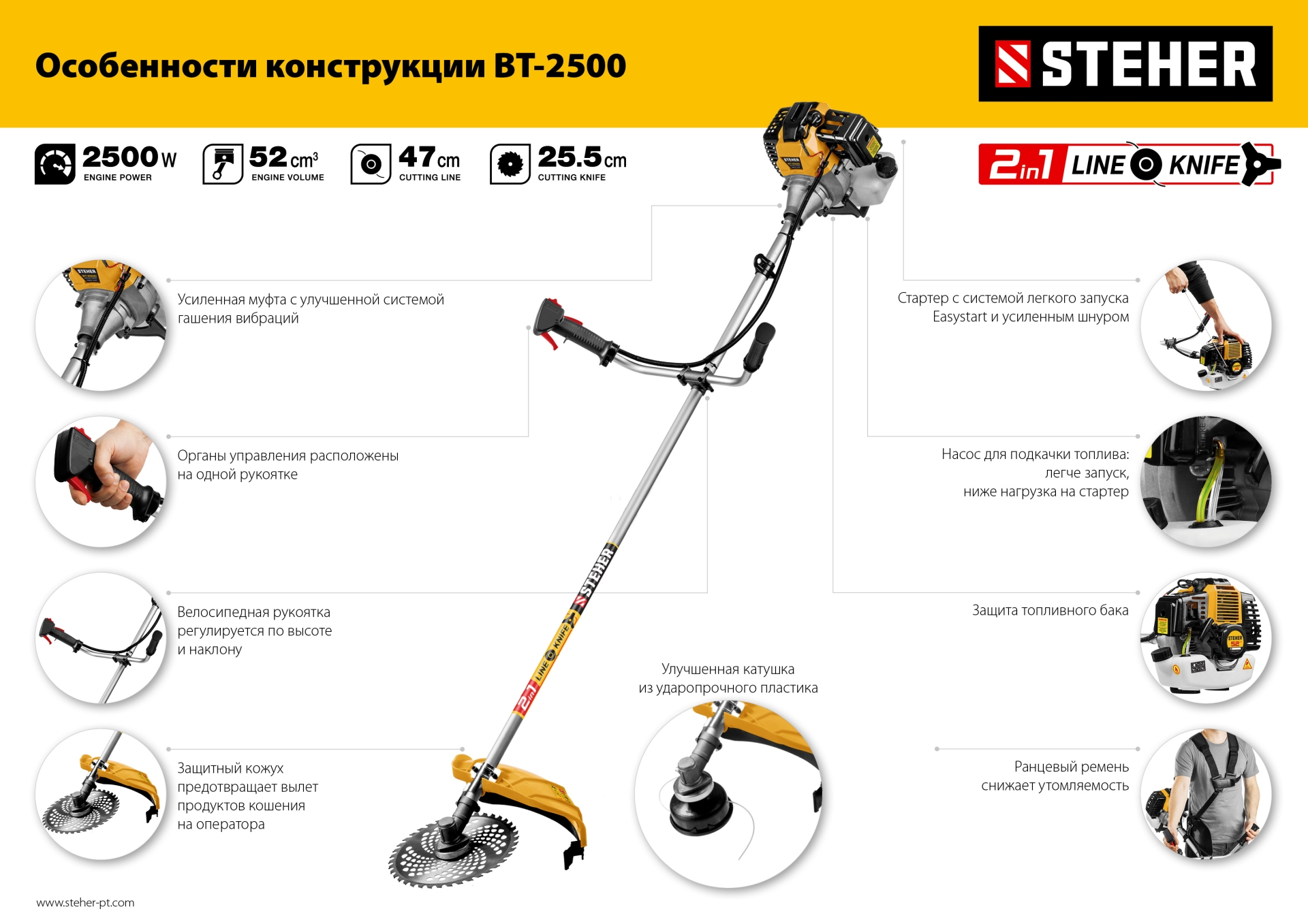 STEHER 2.5 кВт, бензиновый триммер (BT-2500)