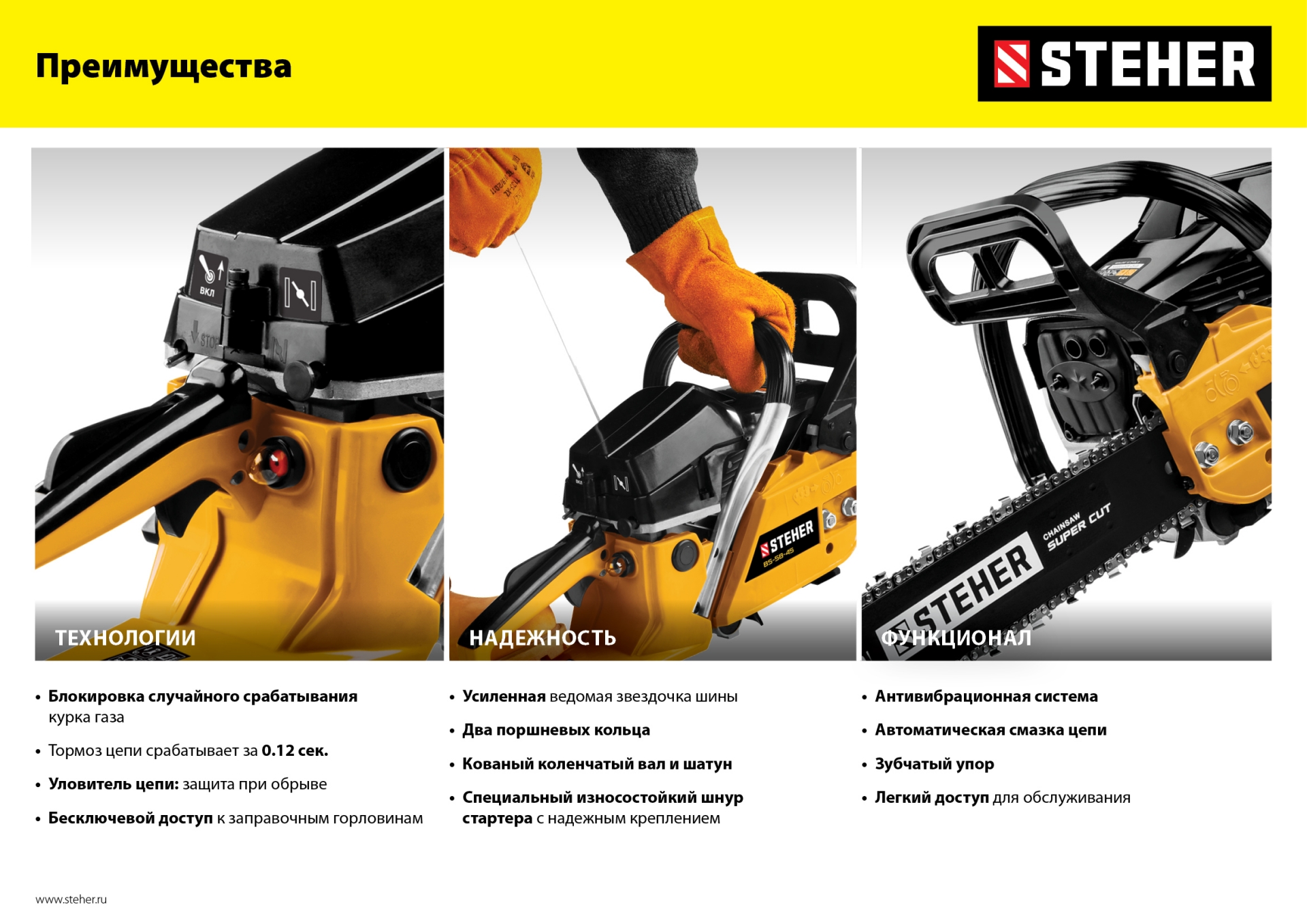 STEHER 58 см3, 45 см, бензопила (BS-58-45)