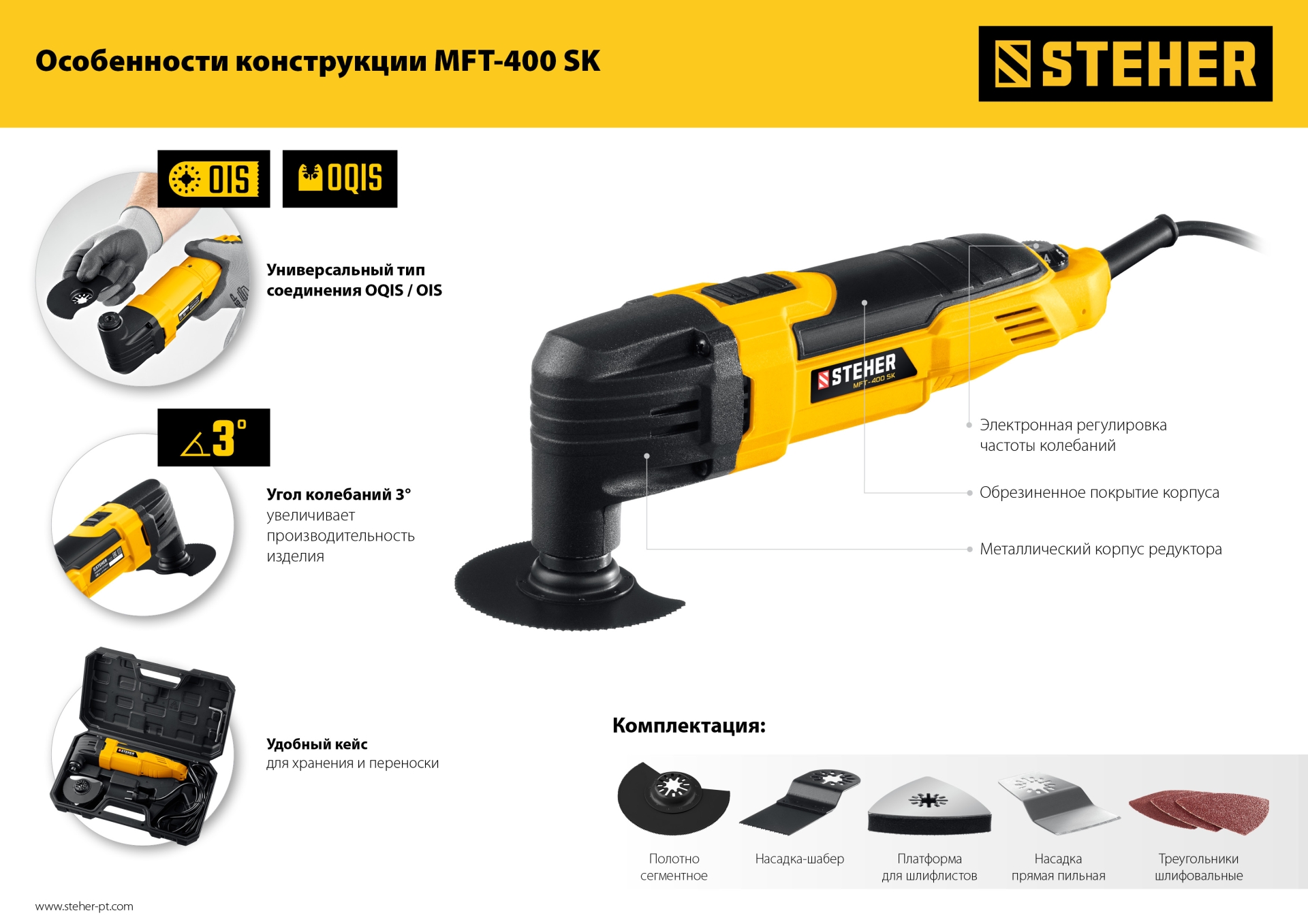 STEHER OIS, 400 В, реноватор, кейс, набор насадок (MFT-400 SK)