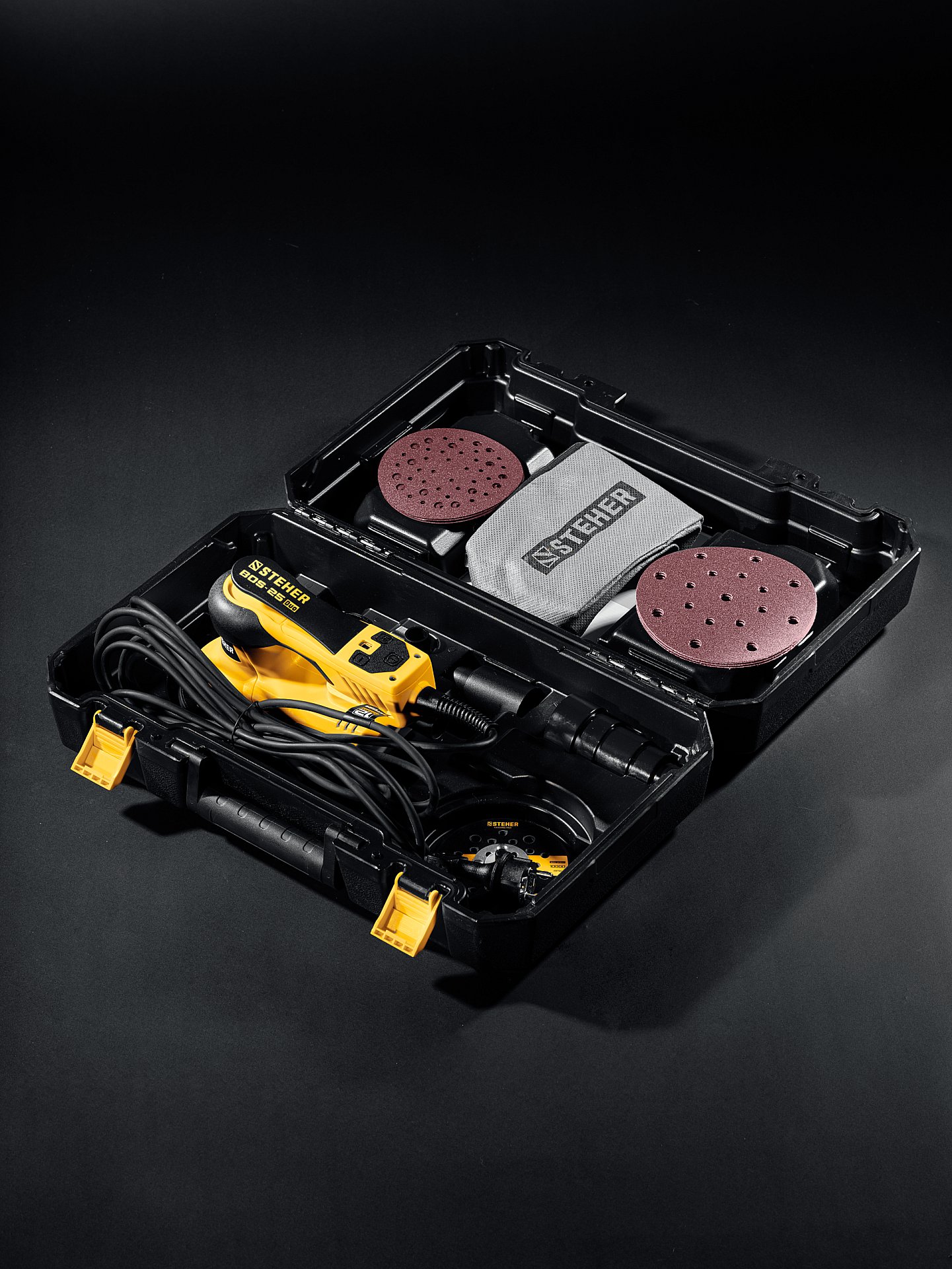 STEHER BOS-25 Duo, d125 / d150 мм, 2.5 мм, 350 Вт, бесщеточная орбитально-шлифовальная машина, кейс (BOS-25)
