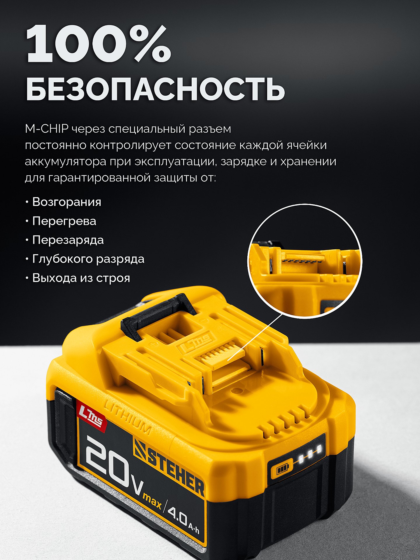 STEHER 20 В, 500 Н·м, 1 АКБ LMS (4 А·ч), бесщеточный ударный гайковерт, сумка (CWB-500-41)