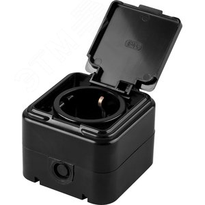 Розетка одноместная с/з, 250В, 16А, IP44, пластик АВS, черная,