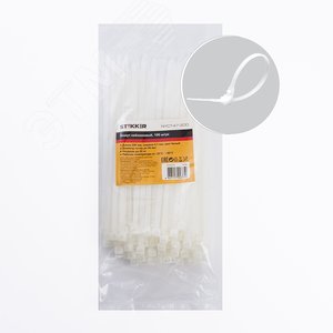 Хомут нейлоновый 4,7x200 мм, d пучка max 50 мм, нагрузка 22 кг, белый (100шт в упак)