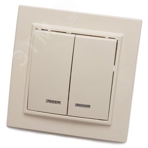 Выключатель двухклавишный c индикатором, серия Эрна, слоновая кость, Stekker