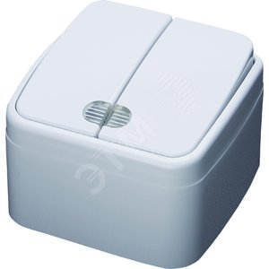 Выключатель двухклавишный с подсветкой, серия Basic, белый,