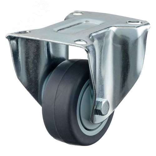 Колесо неповоротное, диаметр 75мм, грузоподъемность 70кг, термопластичная серая резина, полипропилен