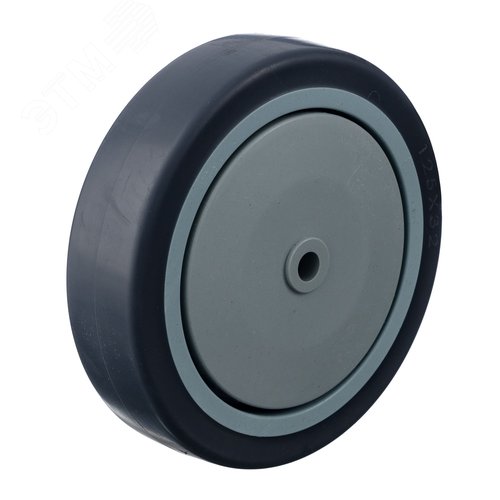 Колесо под ось, диаметр 125мм, грузоподъемность 140кг, термопластичная серая резина, полипропилен
