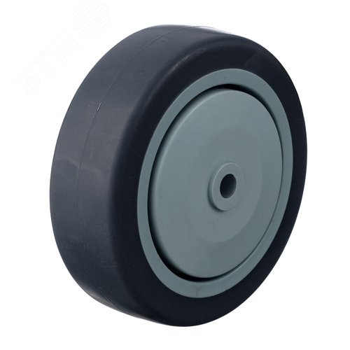 Колесо под ось, диаметр 100мм, грузоподъемность 100кг, термопластичная серая резина, полипропилен