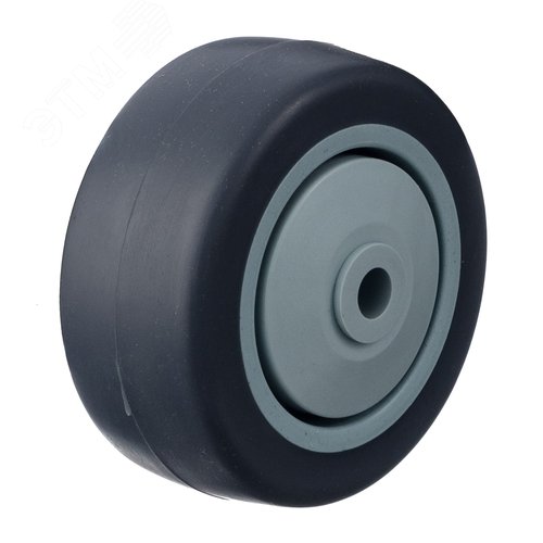 Колесо под ось, диаметр 75мм, грузоподъемность 70кг, термопластичная серая резина, полипропилен