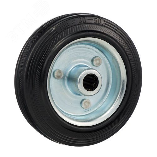 Колесо диаметр 100мм, под ось 12мм, грузоподъемность 70кг, резина, металл