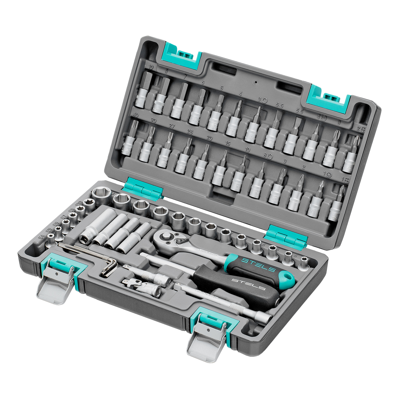 Набор инструментов, 1/4", CrV, пластиковый кейс 57 предметов Stels