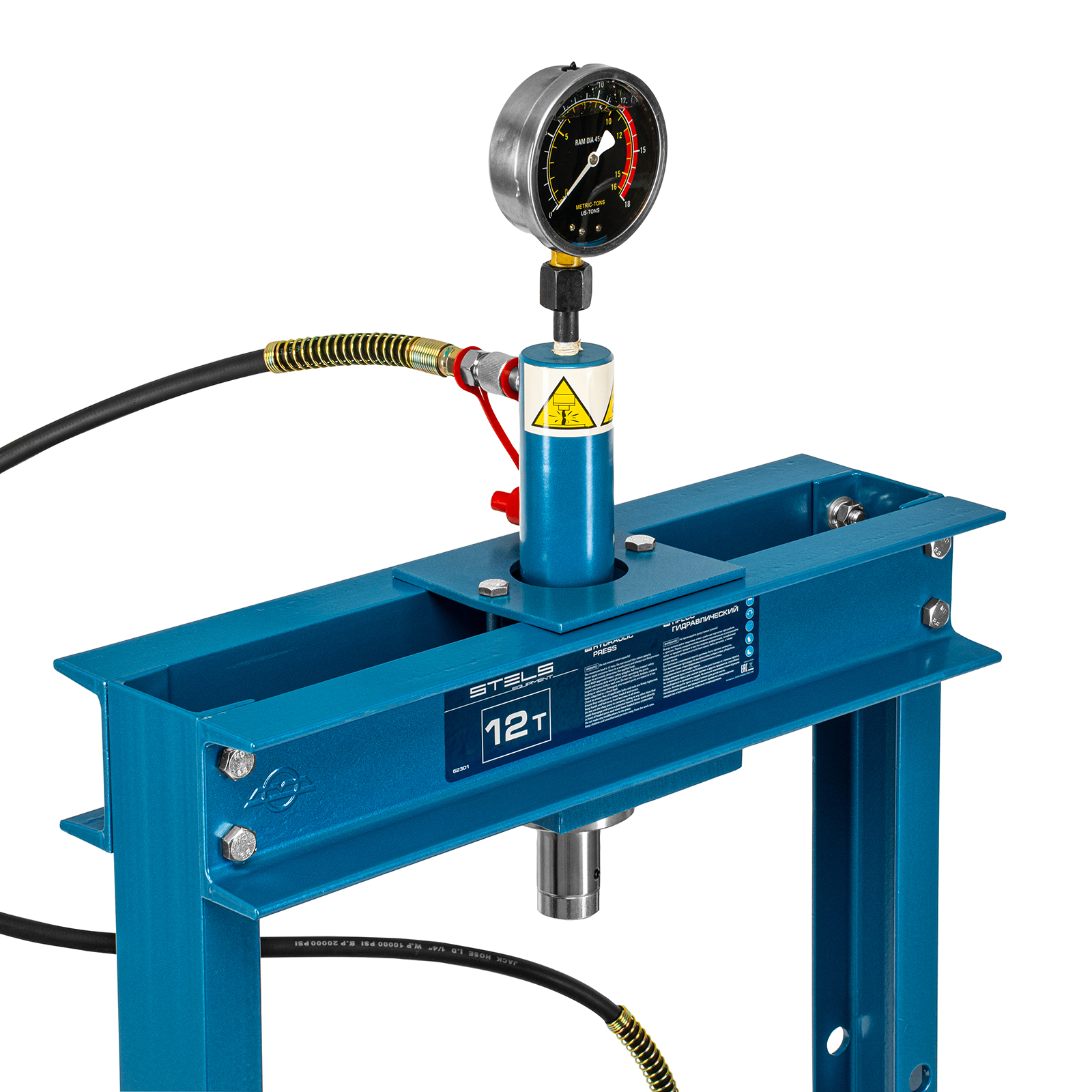 Пресс гидравлический с манометром, 12 т (комплект из 2 частей) Stels