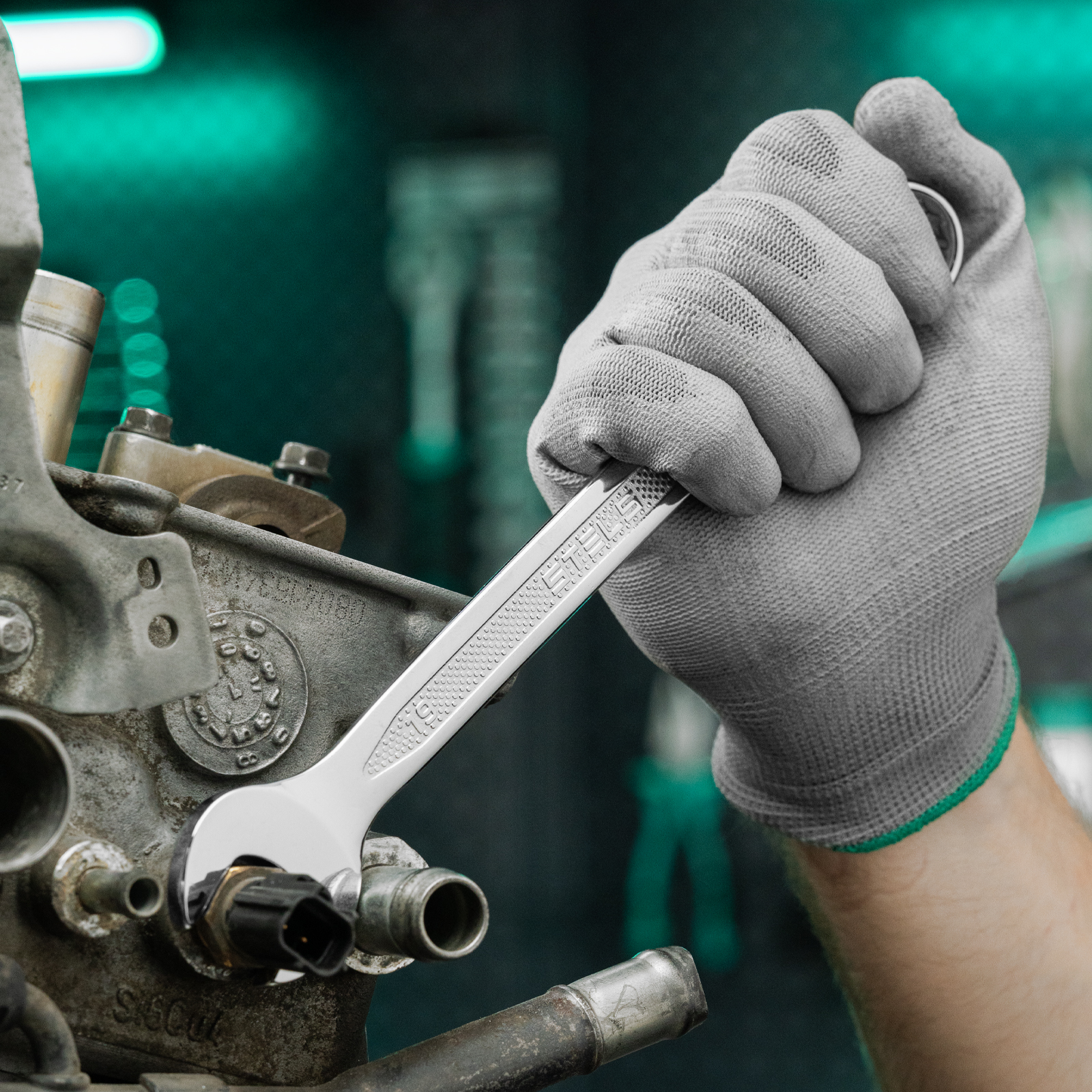 Ключ комбинированный, 19 мм, CrV, антислип Stels