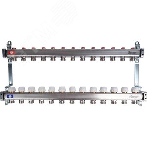 Блок коллекторный с ручными регулировочными клапанами 1' х 13 выходов 3/4' НР евроконус