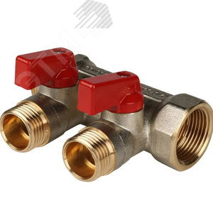 Коллектор с шаровыми кранами 3/4', 2 отвода 1/2' (красные ручки)