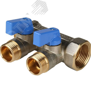 Коллектор с шаровыми кранами 3/4', 2 отвода 1/2' (синие ручки)