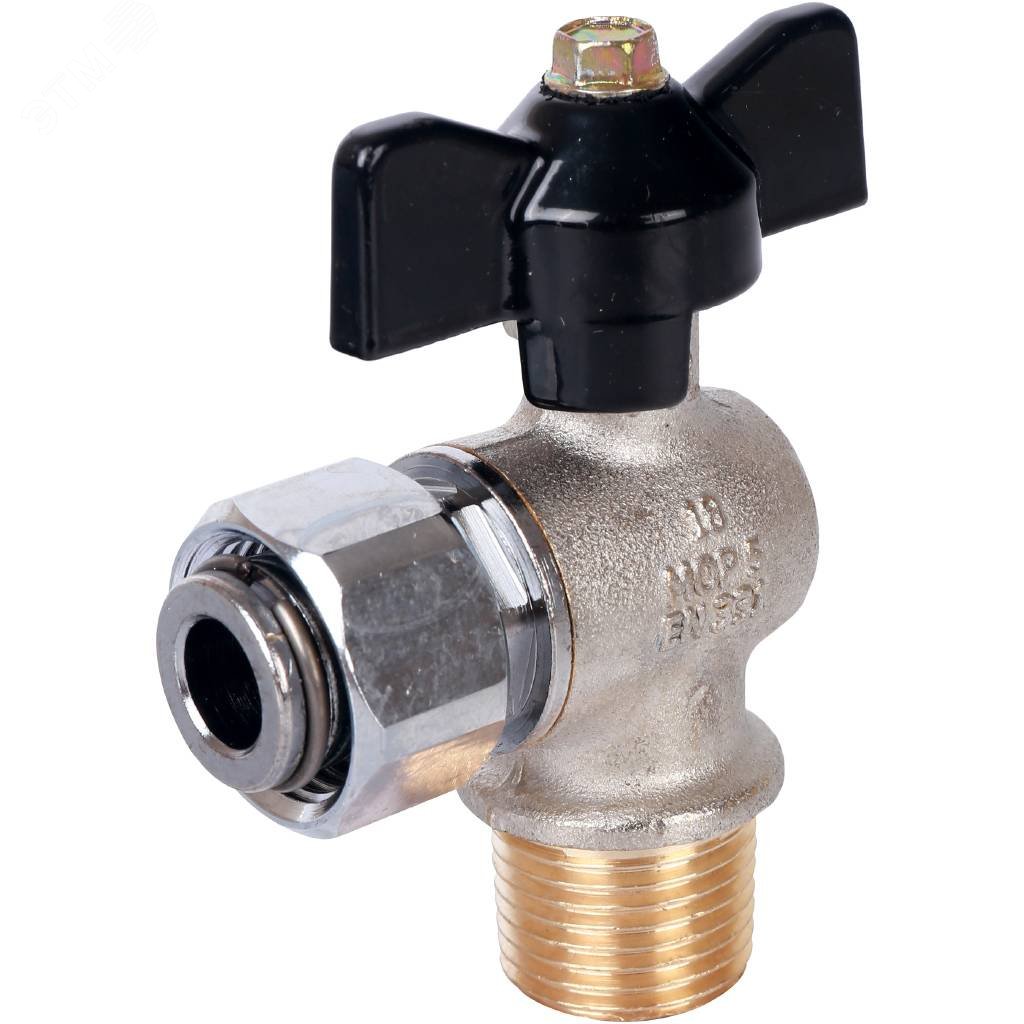Кран шаровой с накидной гайкой угловой 1/2' x 1/2' НР/накидная гайка ручка бабочка