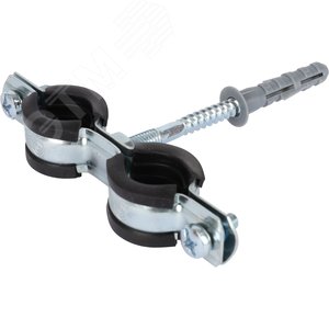 Двойной хомут для труб, комплект хомут+шпилька шуруп +дюбель пластиковый 1/2' (20-24)