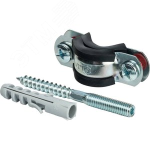 Хомут сантехнический с шпилькой шурупом и пластиковым дюбелем 1/2' (20-24 мм) оцинкованная сталь с резиновым уплотнением